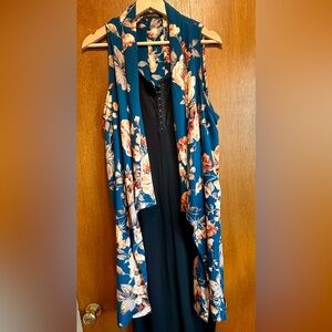 Floral Sleeveless Vest with Blue and Orange Floral Pattern
